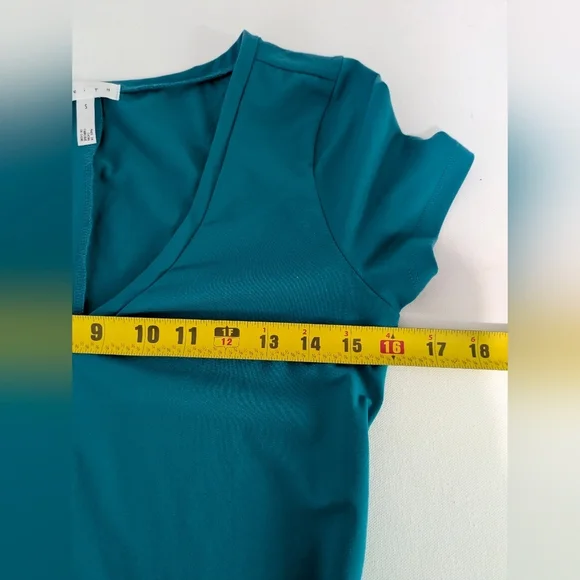 Leith New Teal Bodycon Midi Dress Stretchy V-neck Size S Short Sleeve Preppy - Picture 5 of 7